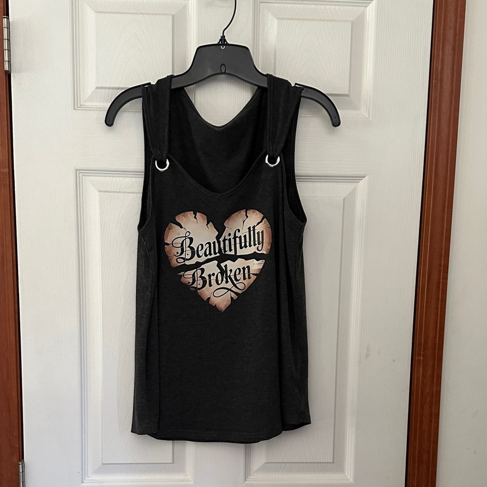 NEW Boutique Black Beautifully Broken Tank Top NEVER WORN PTP 20-23" with Stretc